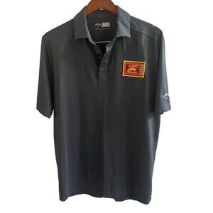 CALLAWAY Shirt Mens M Medium Gray Opti-Dri Crew Neck Lion Patch Embroidered Polo